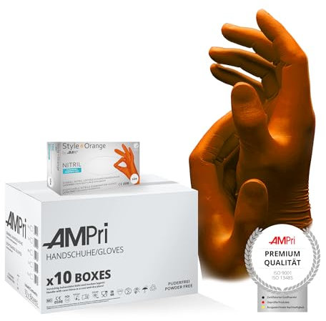 AMPri Nitrilhandschuhe, orange, 10 Box a 100 Stk, Größe S, puderfrei, Style orange by Med-Comfort: Nitril Einmalhandschuhe, Einweghandschuhe in den Größen XS, S, M, L, XL