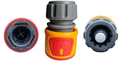 SK INFINITY | Hozelock Conector AquaStop soft touch Water Stop Connector - 12.5mm - 15mm- Watertight, Non-slip, Ideal for the Start of the Hose-Yellow/Grey-Quick Connector (1-Pack)
