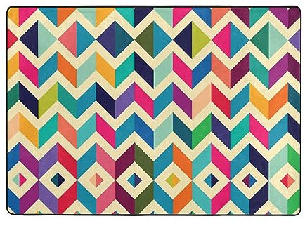 BONDIJ Tappeto multicolore a zig zag, lavabile, stile boho, per soggiorno, antiscivolo, per interni, camera da letto, casa, patio