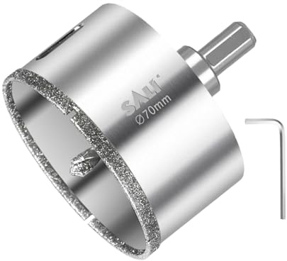 SALI 70 mm Diamant Lochsäge mit Zentrierbohrer und Glasbohrer - Diamant-Beschichtung, 45# Stahl, Hohl-Bohrkrone für Keramik, Porzellan, Glas, Marmor und Schiefer