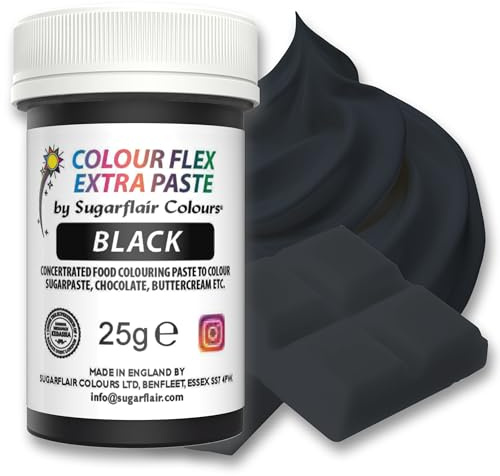 Sugarflair Colourflex Extra Paste Lebensmittelfarbe Paste, Black, 25 g | Extra Konzentrierte Lebensmittelfarbe für Buttercreme, Schokolade, Zuckerpaste, Zuckerguss, Fondant, Kuchenmischungen, Teig
