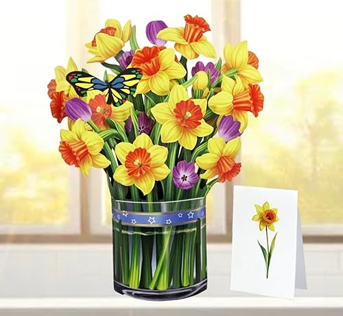 CUTPOPUP Gelber Narzissenstrauß - Geburtstagskarte Frau, Muttertagskarte Pop-Up, 26x30cm Blumen 3D geburtstagskarten für Ehefrau, Tochter, Ihr, Mutter (Yellow Daffodil Bouquet) US8-72DE