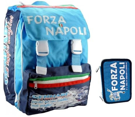 PRESTIGE & DELUXE Zaino Scuola Forza Napoli estensibile + Astuccio 3 piani + 7 Penne Scatto cancellabili e penna colorata