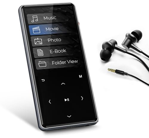 64GB MP3-Player mit Bluetooth 5.0, 2.4 Zoll-Bildschirm Musikspieler mit Lautsprecher, digitalem Musikspieler mit Kopfhörern, Mini-Sprachrekorder, E-Book, Touch-Tasten, ideal für Sport, Schwarz