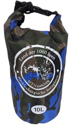 Dry Bag Trockensack Seesack 100% wasserdicht Packsack Tasche Beutel Wasssersport Kanu Kajak SUP Tauchen Schwimmen Baden Strand Angeln Campen wasserfest Schultergurt Drybag Blau Camouflage
