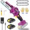 Mini motosierra con batería de 6 pulgadas, motosierra con motor sin escobillas, portátil de una sola mano, motosierra manual para jardinería, poda de árboles, corte de madera (2 cadenas, 2 baterías)