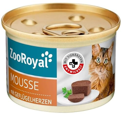 ZooRoyal Katzen Mousse mit Geflügelherzen 12x85g katzennassfutter alleinfuttermittel Multipack katzendosen