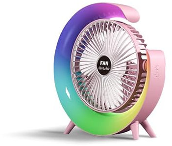 Uezeth USB Desk Fan with 5 Color LED Lights and 3 Levels Air Flow, Desk Table Fan with Strong Airflow & Quiet Operation, 180° Rotation,Quiet Mini Personal Fan for Home Office Desktop (Pink), FS0152