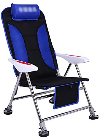 Angelstühle für Erwachsene Leichter Angelfächer-Direktor-Stuhlübergroßer Abnehmbarer, gepolsterter Sitz mit Aufbewahrungs-Taschen anziehbare Beine for Camping-Strand Campingstühle ( Color : Blauw )