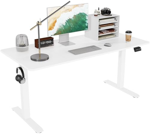 TRIUMPHKEY 140x60cm Scrivania Regolabile in Altezza,Elettrica Scrivania Ufficio con Funzione di Memoria,Tavolo da Computer,Postazione di LavoroStanding Desk 71-119 cm?Bianco?