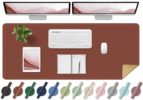 BLESWIN Schreibtischunterlage - Doppelseitige Kork- und Leder-Schreibtischunterlage, Maus- & Tastaturmatte, Rutschfeste Schreibtischschutzmatte für Computer-Matte und Laptopmatte (Braun, 120x60CM)