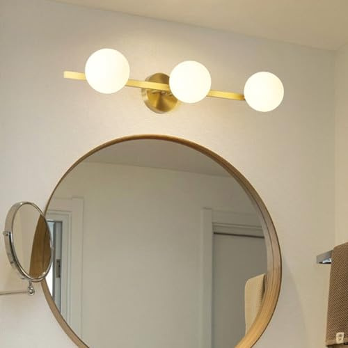 G9 Luce a Specchio da Bagno Ottone Metallo LED lampade a Specchio Luce Bianca Moderna Paralume di Vetro Opaca tondo Design Rustico Industriale Lettura applique parete per Camera da Letto Toilette 60cm