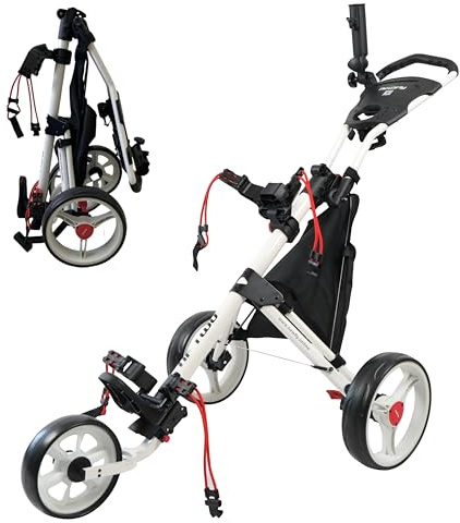 Newfly 3-hjuls golfvagn golftryckvagn för junior och vuxen deluxe poängkortshållare med dryckeshållare förvaringsväska med paraplyhållare