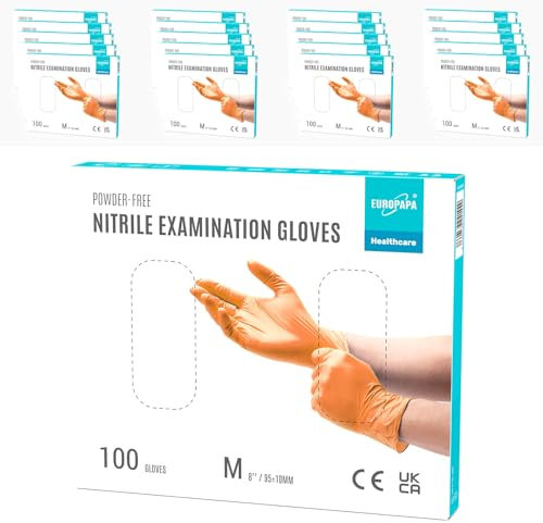 EUROPAPA® 2000 Stück (20x100) Nitrilhandschuhe Box Einweghandschuhe, Einmalhandschuhe, Untersuchungshandschuhe, puderfrei, ohne Latex, unsteril, latexfrei, disposible gloves (M, Orange)