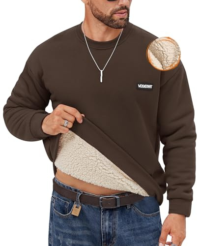 VOGSTART Herren Pullover Pullover Fleecepullover Baum Dicker Warme Fleece Winterpullover Kaffeebraun M
