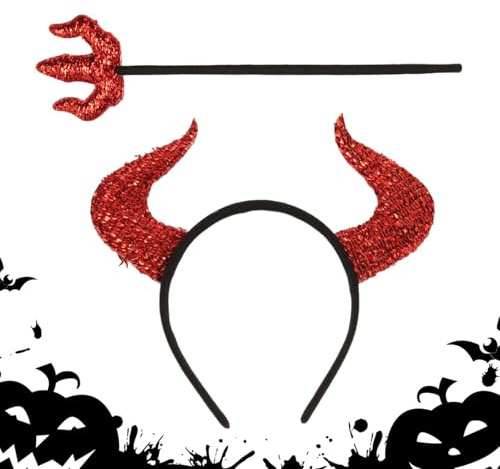 Cerchietto con corna da diavolo e forcella, per cosplay con demoni glitterati, con forcone, fascia decorativa per capelli scintillante e carina per feste a tema carnevale