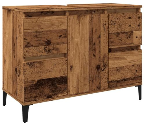 vidaXL Mobile Lavabo Legno Antico 80x33x60 cm in Legno Multistrato, Mobile sottolavabo, armadietto da Bagno, vanità da Bagno, mobiletto da Bagno