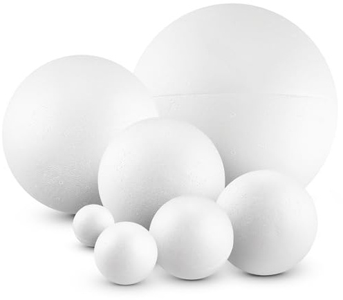 Netuno 7 Stück Styroporkugel Set 4 cm 6 cm 8 cm 10 cm 12 cm 15 cm 20 cm weiß Polystyrol Kugeln Bastelkugel Rohling rund für DIY Basteln Hobby Kunst Schule Weihnachtsdeko Weihnachtsbaum Kugeln