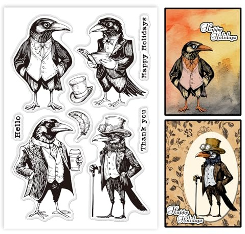 GLOBLELAND Gentleman Crow Silikonstempel Krähenmann Transparente Stempel Tierkrähe Klare Stamps Für Karten Herstellung DIY Scrapbooking Basteln