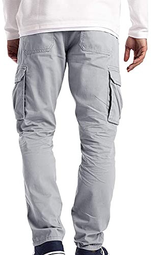 Herren-Cargohose, Stretch, schmal, Premium, Kampfhose, leicht, Arbeit, Wandern, normale Passform, Kordelzug, gerade, flache Vorderseite, lässige Joggonghose, Hose mit mehreren Taschen, grau, M