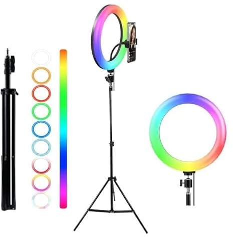 EasySpeed 2.1M Palo Selfie Trípode Aro de Luz con, Control Remoto LED Trípode Portátil, Aro de Luz para Grabar Vídeo y Retransmitir en Vivo en Youtube, Instagram, Compatible con Teléfonos(32cm)