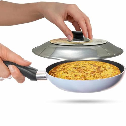 CHEFZOCO Tapa Volteadora de Tortillas, Tapadera sarten Tortilla, Tapa volteatortilla, Diseñocon Mango ergonómico, Accesorio de cocina, acero inoxidable, Apta para sartenes o plato de 26 cm