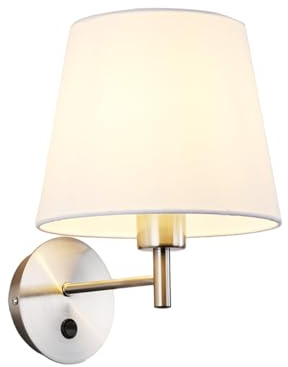 Alpinaluz Aplique de Pared con Pantalla Blanca – Acabado Níquel Satinado – Casquillo E27 – Interruptor Frontal – Lámpara Clásica para Dormitorio, Cabecero, Salón o Pasillo
