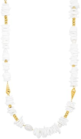 Purelei Wela Kette – Wasserfester Schmuck mit echten Perlen & Muschelstücken, verstellbar (40/45 cm) (Gold)