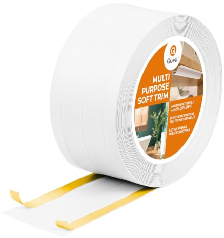 Quest 4en1 Plinthe de finition, Plinthe Souple Adhésive, Moulure Multifonction - Largeur 120 mm – Moulure Flexible, Multifonctionnelle, Résistante aux UV - Blanc, 5 Mètres