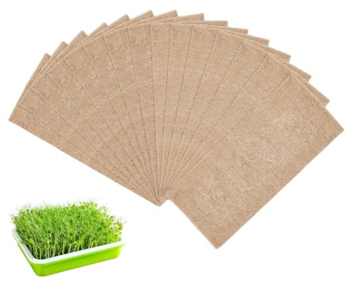 WADORN 15Pcs Jute Grow Mat for Microgreens, 13.9x6.2 Inch Hydroponics Seed Sprouting Mat Pad Microgreens Growing Kit Plant Hemp Fiber Grow Mat Indoor Production for Germination Sprouts