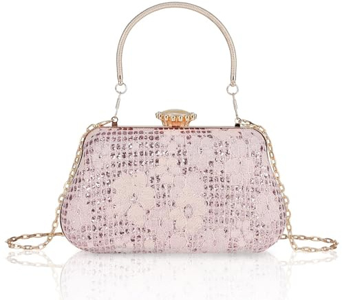 YYW Evening Clutch Bags for Women Floral Pearl Clutch Bag Bridal Bag Vintage Handbags Glitter Fashion Crossbody Bags for Wedding Party