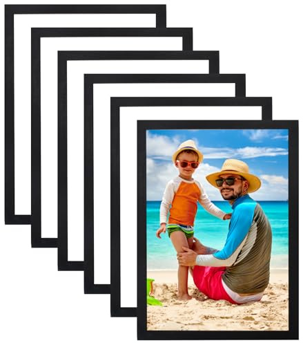 Homirty Cornice Magnetica A4, 6 pezzi, Cornice Magnetica Apribile, Cornice Magnetica Autoadesiva con Chiusura Magnetica per l'Affissione di Documenti Manifesti Informazioni Pubblicità Foto (Nero)