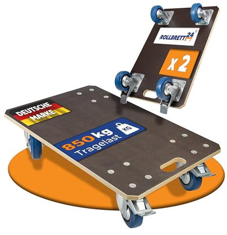 Rollbrett24® Expert – 2er-Set Transportroller 60x40 cm – 850 kg (1.700kg gesamt) Siebdruckplatte, PP-Räder, Rollbrett Möbelroller, Transporthilfe für Umzug, Möbel-Transport Rollwagen Möbelhund Roller