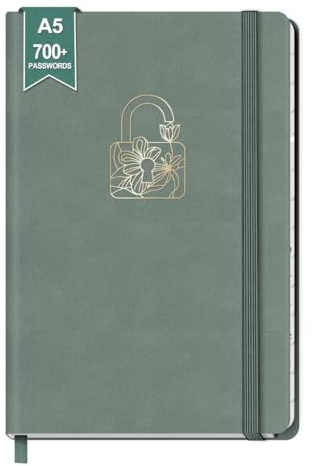 BIROYAL A5 Passwort Buch Deutsch, Platz für über 700 Passwörter, Grün | A-Z Register, 224 Seiten mit 120 g/m²-Premium Papier, Gummiband, Lesezeichen, für Internet-Adressen, Benutzernamen und Logins