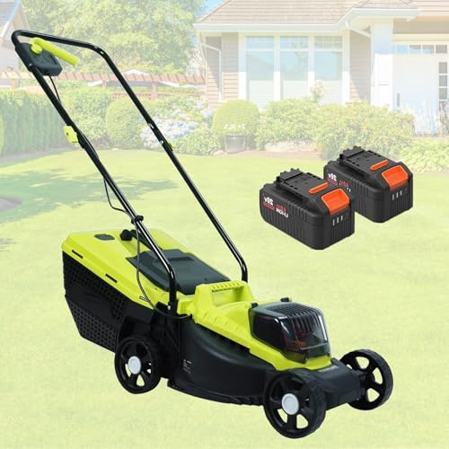 Tondeuse à Gazon Manuelle, Débroussailleuse Sans Fil Avec Bac De Ramassage Amovible De 50 Litres, Largeur De Coupe De 33 Cm, Réglage De La Hauteur Sur 3 Niveaux, Batterie 4 Ah Et Chargeur Inclus.