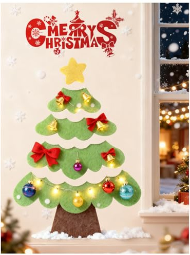 Faltbare kork pinnwand, 90W x 120H cmGroße Filz-Pinnwand in Weihnachtsbaumform, höhenverstellbar, 0.9cm dickere Pinnwand mit Nano-Selbstklebefolie, Korktafel für Feste, Büro, Wohnzimmer, Schlafzimmer