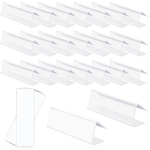 30 Piezas Portaetiquetas Estantes Transparentes, Clips para Estanterías con 30 Etiquetas Insertables Soporte Marcadores de Estantería Ideal para el Hogar, la Oficina y el Armario