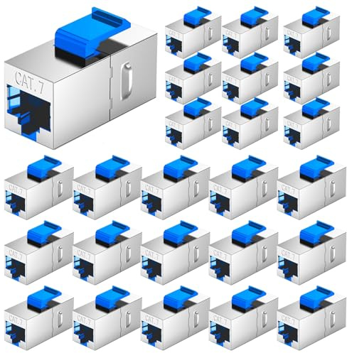 HAMON 10 Gbps Cat7 Keystone Módulo, Totalmente Blindado STP RJ45 conector de Socket Conector de Red, Conector de Socket para RJ45 Patch Cable 600 MHz 10 Gbps LAN DSL Ethernet (25 piezas, Plata)