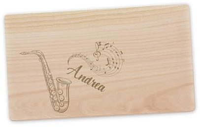 Frühstücksbrett personalisiert mit Saxophon Gravur – graviertes Schneidebrett aus Holz, originelle Geschenkidee für Musiker, Musikverein oder Weihnachten