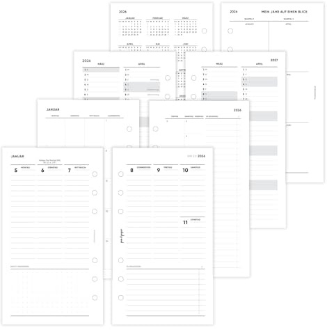 pen & pages® Kalender 2026 Spalten + ToDo 1 Woche auf 2 Seiten Personal 9,5 x 17,1 cm Kalendereinlage für Ringbuch mit Monatsübersicht Jahresübersicht DACH Feiertagen 6 fach Lochung (All-in-One)