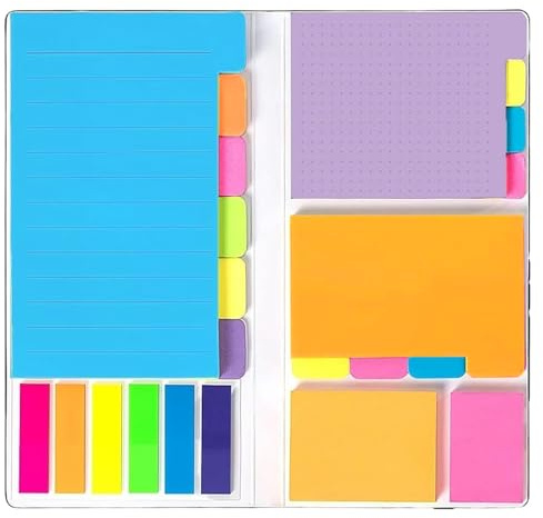 410 Sheets Sticky Notes Set with PU Cover, Reusable 6-Size Colorful Memo Pads for Office Home School, Self-Stick Notes for Books, Folders, Student Supplies