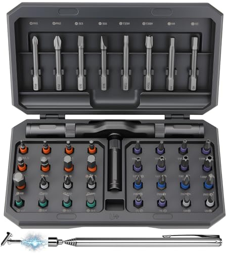 DISEN 43 in 1 Ratcheting Screwdriver Set with 58-Tooth Handle & Magnetic Pickup, 40 S2 Steel Bits Long/Short, Professional Repair Kit for Electronics, Computer, Furniture,Bike, Ideal Gift for Men