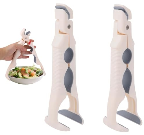 Penitue 2pcs 3-in-1 Hot Plate Grippers, Premium Non-Slip Kitchen Anti-Scalding Clips High Temperature Resistant Kitchen Tongs for Bowl & Plate Lifter and Can Opening (White)