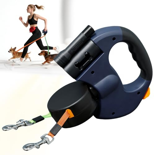 3m Hundeleine Doppelleine für 2 Hunde, Rollleine Einziehbare Hundeleine mit LED Licht, Automatische Hund Versenkbar Leine, Flexileine, Anti Rutsch Griff für Kleine Und Mittelgroße Hunde (Blau)