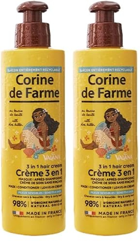 Corine de Farme - Crème de Soin Cheveux 3 en 1 au Beurre de Karité Vaiana, Princesse Disney - Pour Enfant dès 3 Ans - Fabriquée en France - 200 ml (Lot de 2)