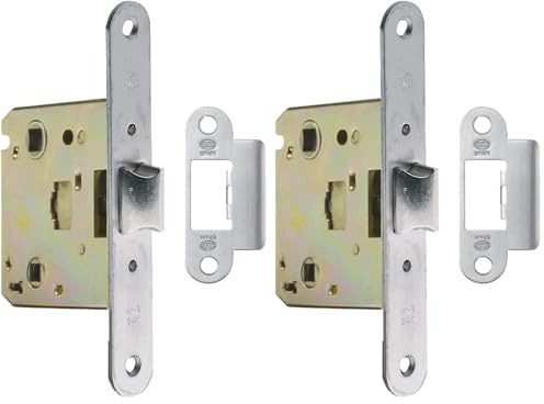 Amig - Picaporte Unificado para Puertas de Madera - Cerradura para Puerta Interior - Cierre de Embutir de Acero Latonado - Entrada 50 mm - Acabado: Inox Mate (Paquete de 2)