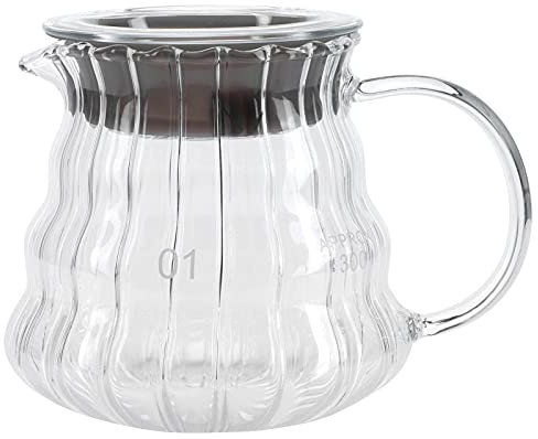 Zonizforceal Jarra de café de vidrio de borosilicato alto, hervidor para de goteo con mango antiescaldante y soporte de goteo de caucho, tetera resistente al calor para uso en el hogar (300ml)