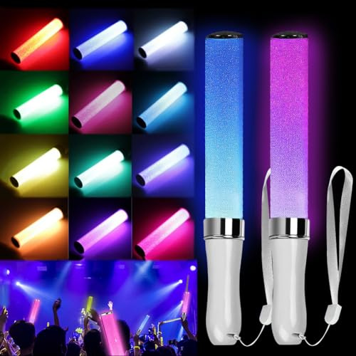 RANJIMA Leuchtstäbe, 2 Stück LED-Leuchtstäbe 15 Farben Partyartikel Set Leuchtstab für Erwachsene Neon-Partyzubehör Geburtstage Partys Karneval Konzerte Festivals Events Neujahr