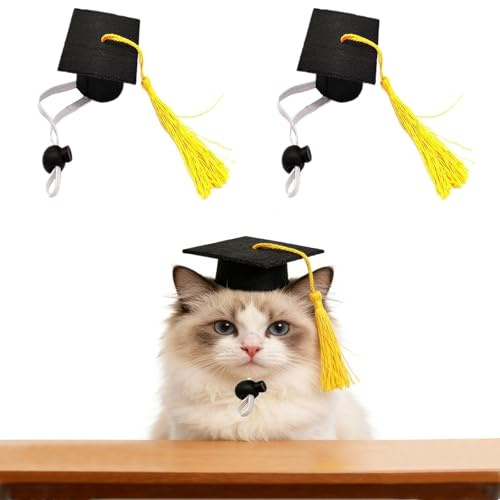 XULIDEONG Cappello di Laurea Piccolo, 2 Pezzi Mini Cappello Laurea Decorazione, Mini Graduation Hat, Graduation Cap con Nappe, Regolabile, Decorazione per Feste, per Animali di Piccola Taglia (A)