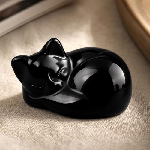 KIPTVO Lucky Cat, Black Cat Ornament Crystal Cat Decor for Cat Lovers Gifts